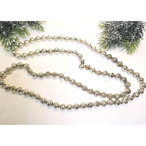 Vintage 15mm Christmas Tree Garland Larger Bead Mercury Glass Strand Silver 48" - Picture 3 of 8